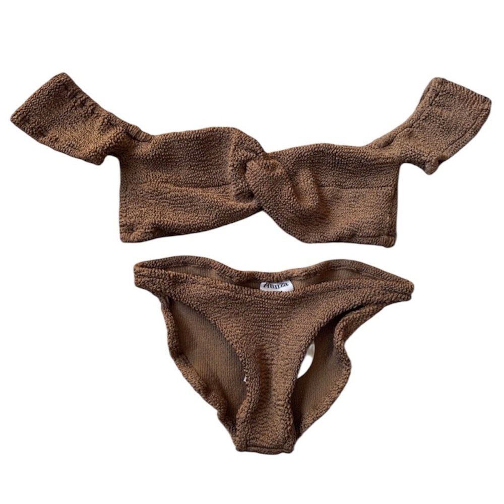 Hunza G Brigette Bikini Set in Metallic Cocoa Brown OS - Picture 6 of 7